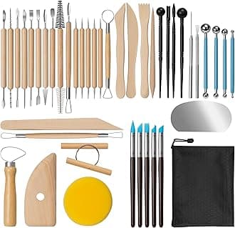 Amrules Clay Tools Kit, 43 PCS Pottery Tools, Practical Polymer Clay Sculpting Tools Kit, Air Dry Clay Tools Set for Beginner, Adults, Pottery Craft, Carving, Drawing, Molding, Modeling, Shaping