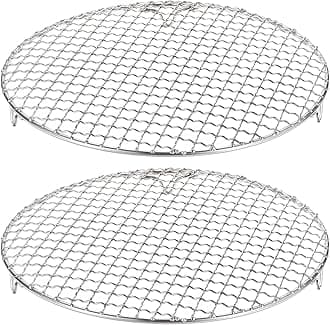 HARFINGTON 2pcs Round Cooking Rack 10.4-inch 201 Stainless Steel Cross Wire Barbecue Grill Net with 20mm Legs for Cooking Baking Steaming BBQ