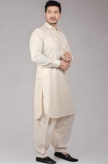 Men's Cotton Blend Pathani Kurta Pyjama Suit