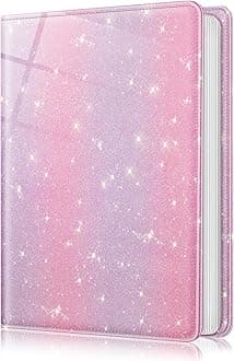 Fintie Photo Album for 4x6 Photos - 112 Pockets Vegan Leather Cover Memory Albums Book for Birthday Family Anniversary Vacation Pictures (Glittering Purple/Pink)