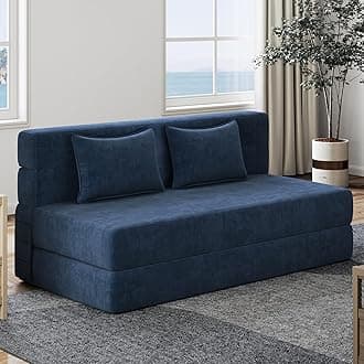 Luoxiao Folding Sofa Bed, Foldable Full Lazy Floor Couch for Adults with Pillows, Portable Convertible Futon Sleeper Chair for Small Space/Guest Room, Washable Cover, High-Density Foam, Navy Blue
