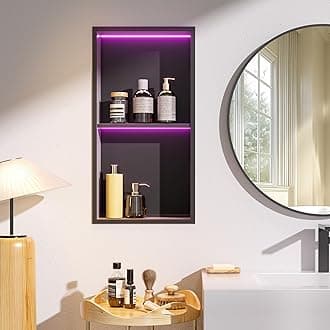 Hasipu 2 Tier Design Matte Black 12 * 24 Shower Niche, Bathroom Niche for Shower Wall with RGB LED Light, Modern No Tile Needed Niche Bathroom Wall Shelf for Bath Products