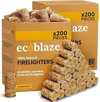 400 Ecoblaze Natural Firelighters | 2 x 200 Box | Long Burning, Fast Lighting, Odourless Wool Starters | Kindling Wood, BBQ Lighter Kit, Firestarter for Pizza Ovens, Log & Wood Burners, Fire Pits
