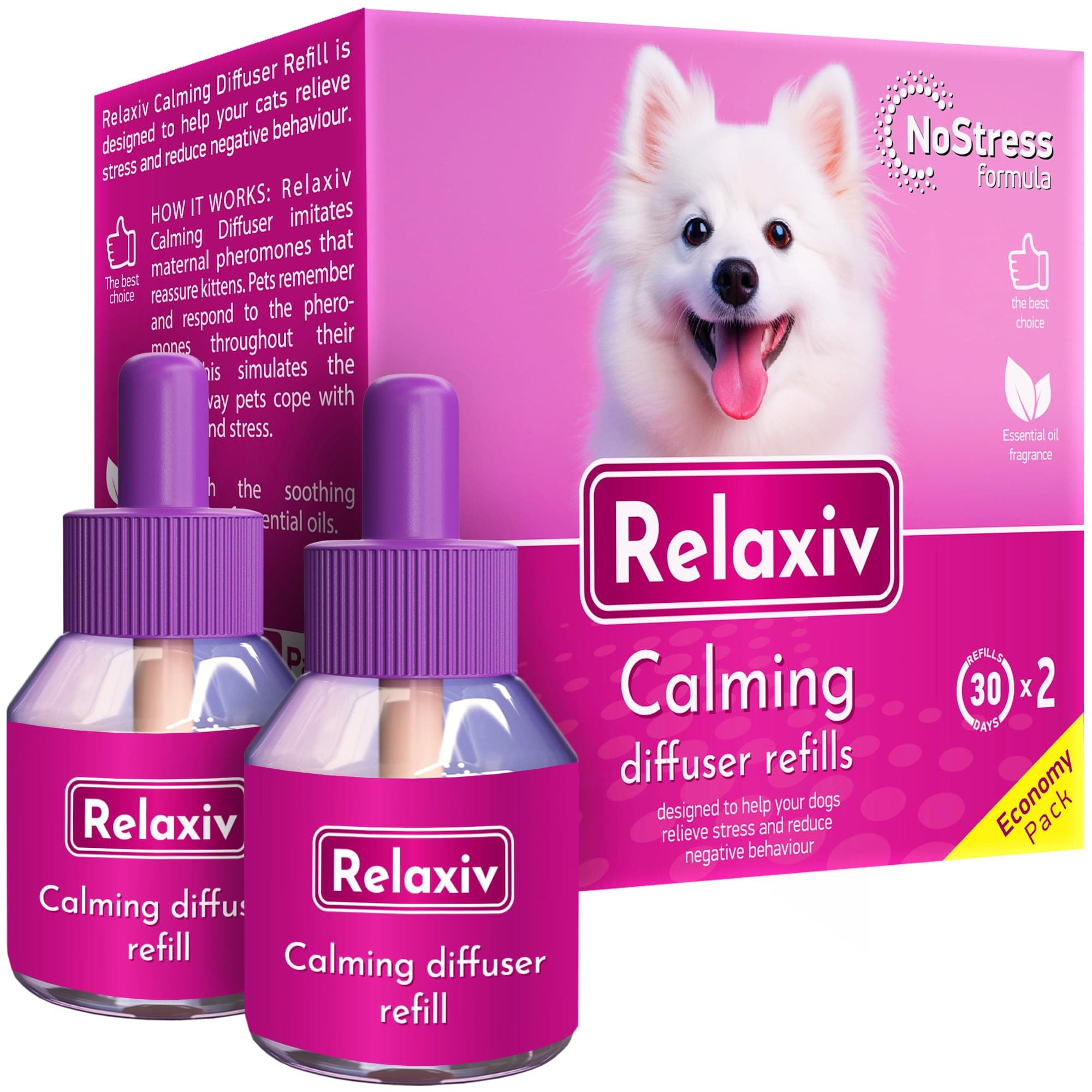 Beloved Pets Dog Calming Pheromone Diffuser Refill 2 Pack | Improved DE-Stress Formula | Anti-Anxiety Treatment for Cats | Reduce Spraying, Scratching, Fighting