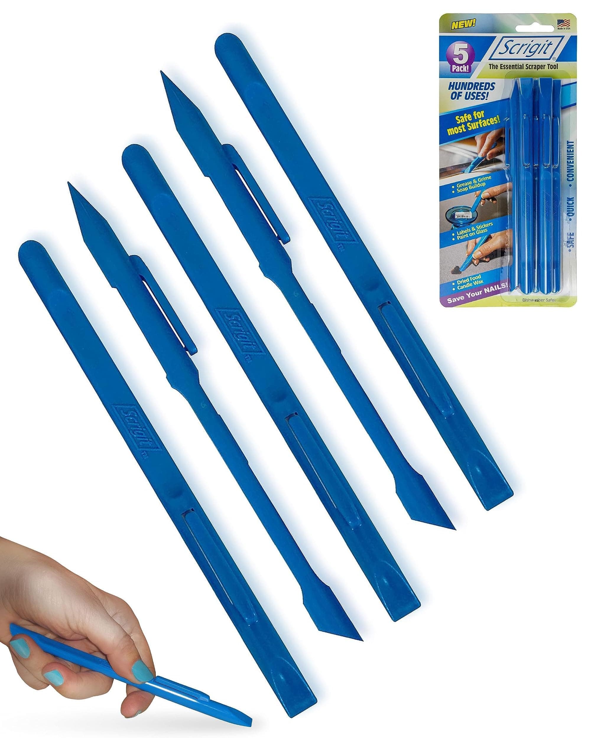 Scrigit Scraper Scratch Free Plastic Scraper Tool, Perfect for Reaching Tight Spaces and Crevices, Easily Remove Food, Labels, Paint, Grease and More- 5pk