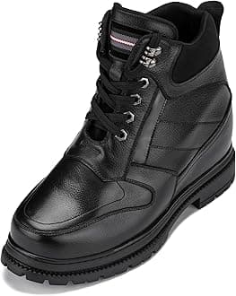 Calden Men's Invisible Height Increasing Elevator Shoes - Black Pebble Grain Leather Lace-up Ankle Boots with Extra Tall - 5.2 Inches Taller - K881805 - Size 6.5 D(M) US