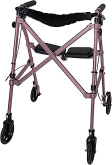 Stander Wonder Rollator, Lightweight Folding Space Saver Mobility Rolling Walker for Seniors and Adults, 6-inch Wheels, Locking Brakes, and Padded Seat with Backrest, Regal Rose