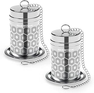 Reinmoson 2 Pack Tea Strainers, Extra Fine Mesh Infuser for Loose Leaf Tea, 304 Stainless Steel With Updated Slim Threaded Lid, Steeper for Black Tea, Rooibos, etc