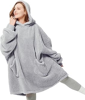 Bedsure Wearable Blanket Hoodie for Women - Cozy Sherpa Hoodie Blanket for Adult Men, Warm Hooded Blanket Sweatshirt as Gifts