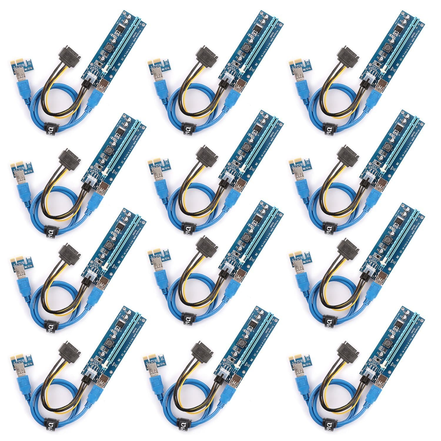 Ubit PCI-E Riser,Powered Riser Adapter Card,PCIE VER 006C 6-pin 16x to 1x,6PIN PCI-E to SATA Power Cable, Riser Card for Bitcoin/Litecoin/ETH Coin - GPU Riser Adapter - Ethereum Mining (12Pack)