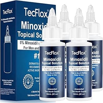 5% Minoxidil for Men Hair with Biotin, Minoxidil for Women,Tecflox Minoxidil Beard Growth Oil, Minoxidil Hair Growth Serum for Men,4-Pack,Total 8Fl Oz for 8 Months, Hair Growth Oil(White)