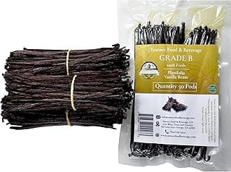 50 Vanilla Beans Grade B for Making Vanilla Extract, Vanilla Beans for Extract Grade 4-5 inches, Perfect for Homemade, baking and cooking. (50 Vanilla)