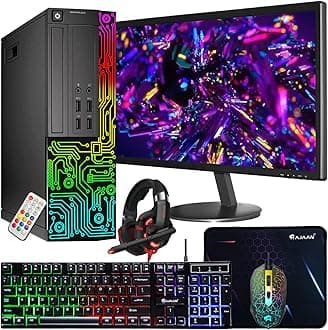 Dell OptiPlex Desktop RGB Computer PC, Intel Core i7 Quad-Core Processor, 16GB RAM, 512GB SSD, 24 Inch HDMI Monitor, RGB Keyboard Mouse and Headset, WiFi, Windows 10 Pro (Renewed)