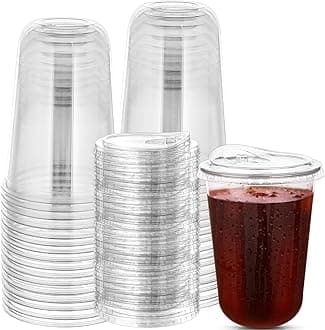 50 Sets Disposable Stemless Glasses With Strawless Sip Lids,PET Drinking Cups,Clear Plastic Coffee Cups for Iced Coffee, Smoothie, Cold Beverage, Drink Shop and Christmas Party Supply (Clear, 16 oz)