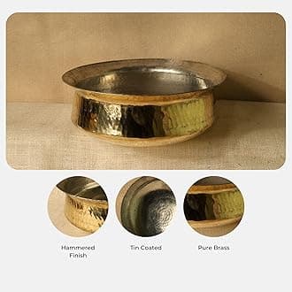 PATRA Brass Lagan 4 Liter Tin-Coated Pure Brass Degchi - Traditional Indian Cooking Pot - Handcrafted Multipurpose Brass Cookware for Daily Use - Durable, Ideal for Indian Food Preparation & Serving