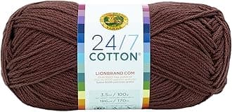 Lion Brand Yarn, 24/7 Cotton Mercerized Lightweight Yarn for Knitting, Crochet, and Crafts, Coffee Beans, 1 Pack, 185 Yards of Natural Fiber for Breathable Tops, Durable Bags, Easy-Care Dish Cloths