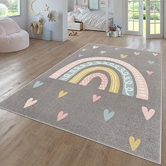 TT Home Nursery Area Rug Kids Rug For Bedroom Girls Boys Modern Rainbow Cloud Rug Animal Motif Colourful, colour:Grey 2, Size:80x150 cm