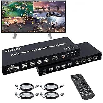 HDMI Multiviewer 4X1 with KVM PIP,4HDMI/4PC in 1 Out Seamless Switch 1 2 3 4 ...