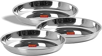 Sumeet Stainless Steel Heavy Gauge Medium Halwa Plates with Mirror Finish 17cm Dia - Set of 3pc
