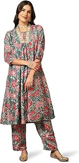 GRECIILOOKS Cotton Kurta Set for Women – Printed Anarkali | Elegant Ethnic Outfit Office Look