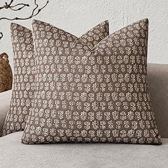 Foindtower Set of 2 Decorative Neutral Floral Print Throw Pillow Covers Vintage Accent Farmhouse Cushion Covers Boho Home Decor for Sofa Chair Couch Bedroom Living Room,18×18 Inch,Brown