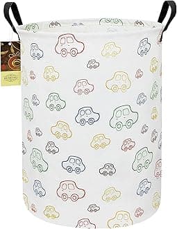 Laundry Hamper,Large Canvas Fabric Lightweight Storage Basket Toy Organizer Dirty Clothes Collapsible Waterproof for College Dorms（Round-Car）