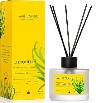Soul & Scents Citronella Scented 4.06 oz (120ml) Reed Diffuser Set with 6 Fiber Sticks for Room Decor | Home Fragrance Reed Diffuser | Air Freshners for Home