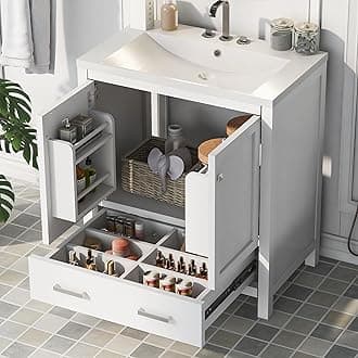 Merax 30" Bathroom Vanity with Single Sink, Combo Cabinet Undermount Sink, Bathroom Storage Cabinet with 2 Doors and a Drawer, Soft Closing, Multifunctional Storage, Solid Wood Frame, White