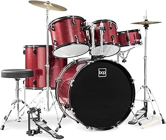 Best Choice Products 5-Piece Full Size Complete Adult Drum Set w/Cymbal Stands, Stool, Drum Pedal, Sticks, Floor Tom - Red Sparkle