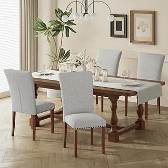 Upholstered Parsons Dining Chairs Set of 4, Fabric Dining Room Kitchen Side Chair with Nailhead Trim and Wood Legs - Light Grey