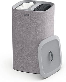 Joseph Joseph Tota 60-litre Laundry Separation Basket with lid, 2 Removable Washing Bags with Handles- Grey