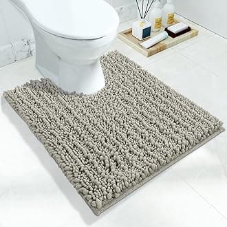 Yimobra Luxury Shaggy Toilet Bath Mat U-Shaped Contour Rugs for Bathroom, Soft and Comfortable, Maximum Absorbent, Dry Quickly, Non-Slip, Machine-Washable, 24.4 X 20.4 Inches, Sand