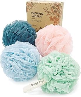 Sunlite Sports Spongentle Deep Cleansing Loofah Sponge, Pack of 4, Bath and Shower, Exfoliating Body Scrubber, Gorgeous Colors for Women and Men