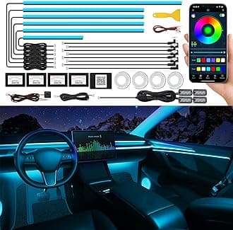 Acrylic Interior Car LED Strip Light with Wireless APP, RGB 22 in 1 with 175 inches 593 LEDs Fiber Optic Ambient Lighting Kits, 16 Million Colors Sound Active Function Car Neon Lights