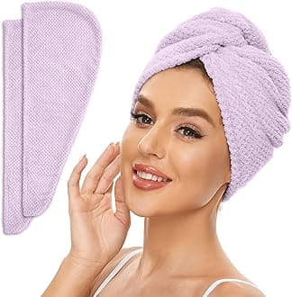 2 Pack Microfiber Hair Towel Wrap for Women, Anti Frizz Quick Drying Hair Turban for All Hair Style, Absorbent and Lightweight (Light Purple)