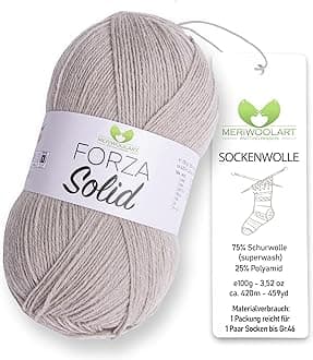 MeriWoolArt® Sock Wool 4-Ply - 100 g Merino Wool Yarn for Knitting & Crocheting, 75% Virgin Wool (Superwash), 25% Polyamide, 420 m - Ideal for Socks for Men and Women, Sweaters & Cardigans 4605
