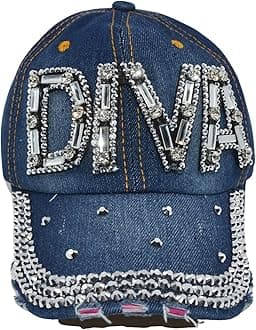 Bling Hat for Women and Girls, Fun Rhinestone Baseball Cap, Bejeweled Distressed Denim Hat, Bling Gifts for Women