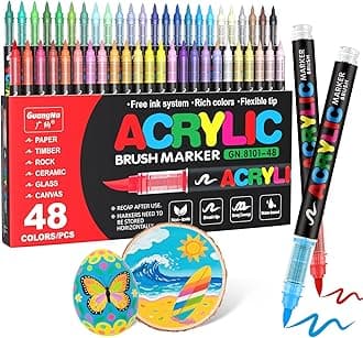 Guangna 48 Colours Acrylic Marker Pens for Paper, Glass, Pebble, Metal, Plastic, Wood
