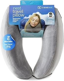 TRAVELREST Nest Neck Support Pillow - Travel Essentials, Memory Foam, Compact Travel Pillow for Long Flights, Plane Sleeping Accessories, Comfortable, Compact, Washable, Attaches to Luggage - Gray