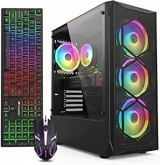 STGAubron Gaming Desktop PC, Intel Core I7 3.4 GHz up to 3.9 GHz, Radeon RX 580 8G GDDR5, 16G RAM, 512G SSD, WiFi, Bluetooth 5.0, RGB Fan x6, Keyboard, Mouse, Mouse Pad, BT Sound Bar, W10H64