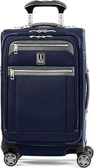 - Platinum Elite Softside Expandable Carry on Luggage, 8 Wheel Spinner Suitcase, USB Port, Suiter, Men and Women, Dark Blue, Carry On 21-Inch