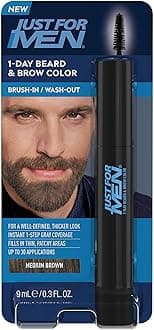 Just for Men 1-Day Beard & Brow Color, Temporary Color for Beard and Eyebrows, For a Fuller, Well-Defined Look, Up to 30 Applications, Medium Brown