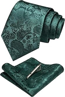 Mens Solid Color Paisley Necktie and Pocket Square with Tie Clip Sets