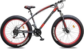 BIKKER Men Fat Bike 26 X 400 MULTISPEEC 21 Speed, Front Suspension,Double DISC Brake,Alloy Rim,HARTEX Tyres,SKD 85% Grey/RED, 18 x 10 inch