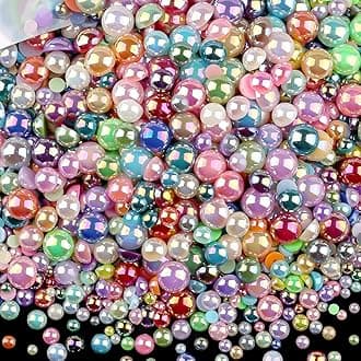 100g Flatback Pearls for Crafts,Assorted Sizes Half Round Pearl Beads Rhinestones for Nails,Pearl Flatback Resin Cabochons Beads for DIY Crafts Decoration (Colorful)