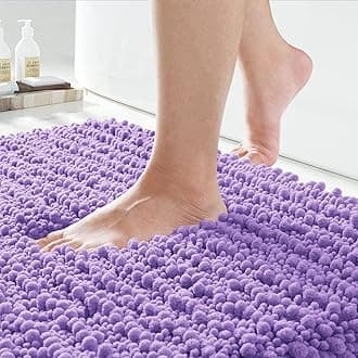 Yimobra Bathroom Rug Mat 24 x 17, Extra Soft Non Slip Absorbent Water Bath Rug, Quick Dry Machine Washable Chenille Shaggy Shower Mat, Bath Mat for Bathroom Floor, Home Decor Accessories, Lavender