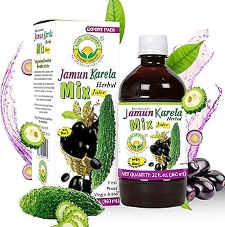 BASIC AYURVEDA Jamun Karela Herbal Mix Juice with Holy Basil | 32.46 Fl Oz (960ml) | Natural Indian Black Berry & Bitter Gourd Juice | Plant-Based Ayurvedic Wellness Drink | No Added Sugar