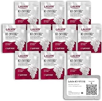 Lalvin K1-V1116 Wine Yeast (10 Pack) - Make Wine Cider Mead Kombucha at Home - 5 g Sachets - Saccharomyces cerevisiae - Sold by CAPYBARA Distributors Inc.