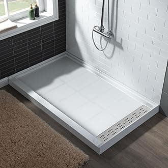 WOODBRIDGE 60"L x 34" W x 4"H Shower Base,Right Drain,Non-Slip Single Threshold Shower Pan, Solid Surface with Brushed Nickel Linear Drain Cover