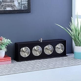 4-Time Zone World Clock | Black Wooden Analog Desk Clock for Home & Office.